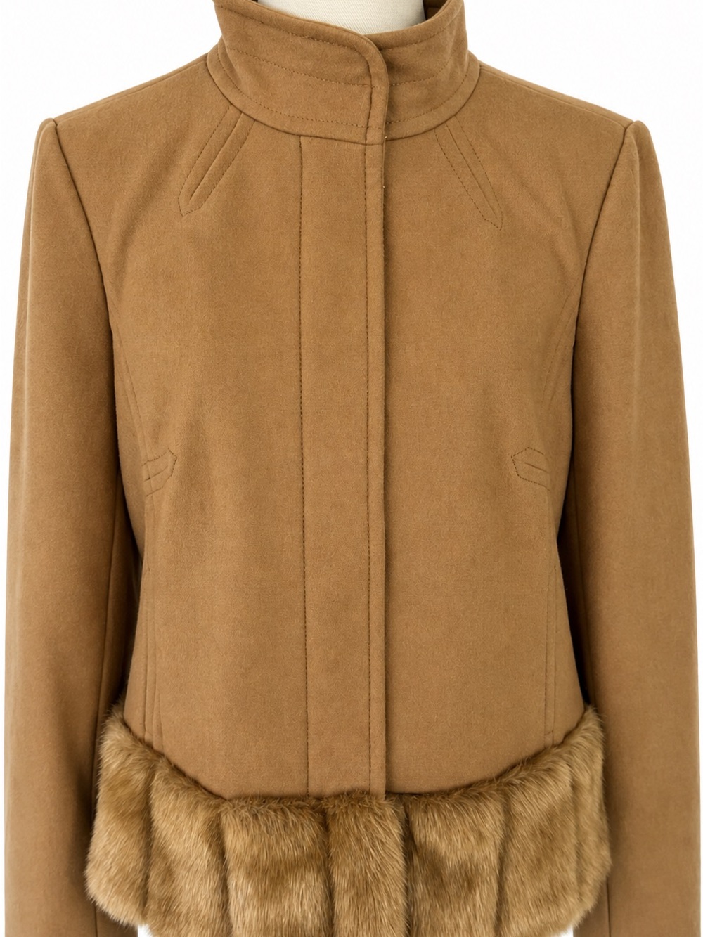 Banana Republic Camel Pea Coat with Faux-Fur Trim